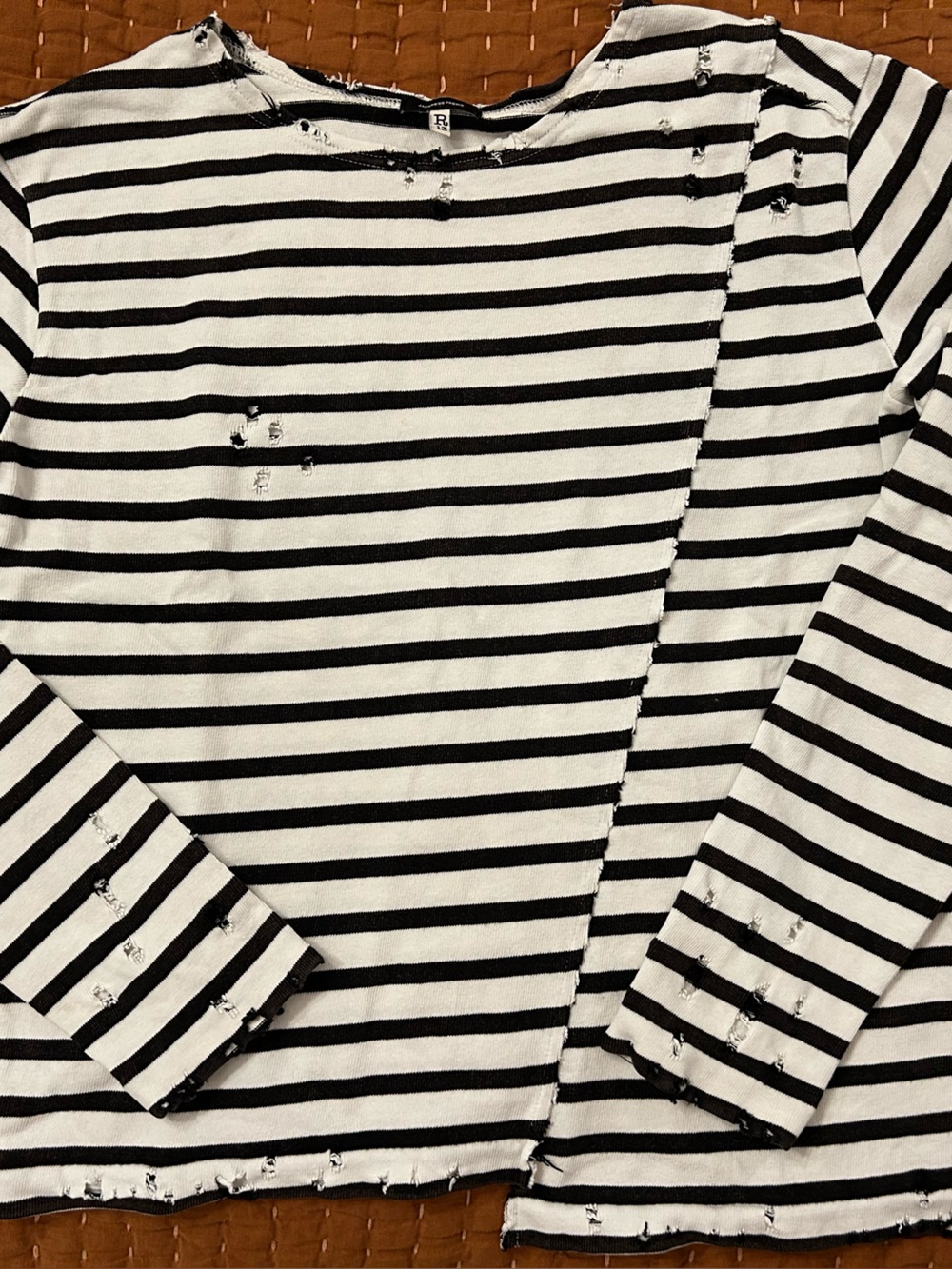 R13 Black & White Striped Long-Sleeve Tee